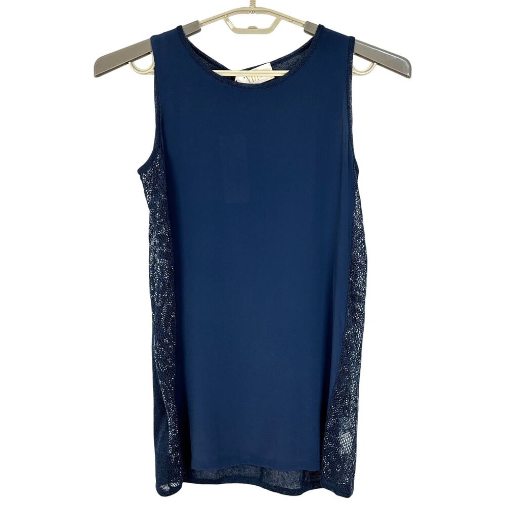 VDP Via Delle Perle NEW Blue Sleeveless Blouse Tank Top IT 42 Linen Silk Blend
